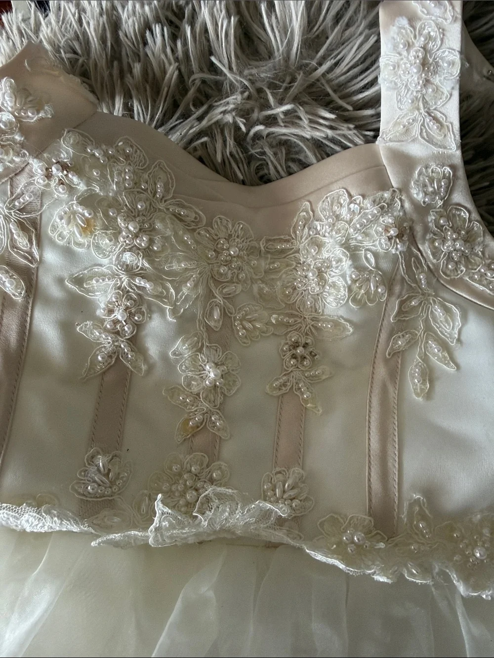 David's Bridal Ivory and Blush Embroidered Flower Girl Dress - Picture 5 of 8